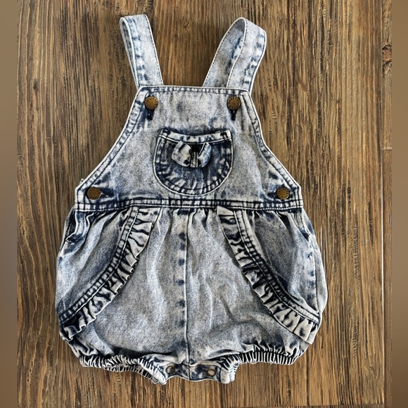 Vtg Little Ones Acid Wash Denim Short Overalls Shortalls Bibs 18 Months 80s 90s - Picture 1 of 9